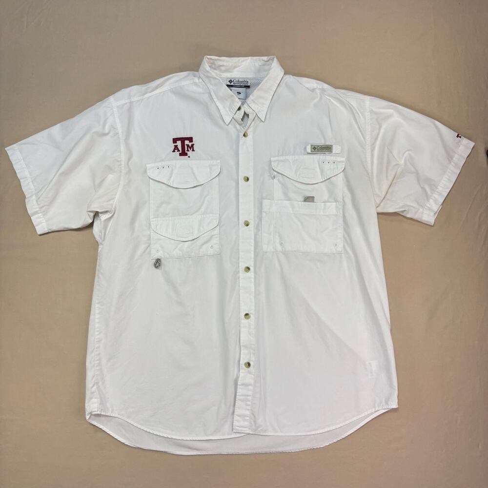 Columbia Texas A&M Aggies White Men's Short Sleeve Outdoor Shirt Size Large